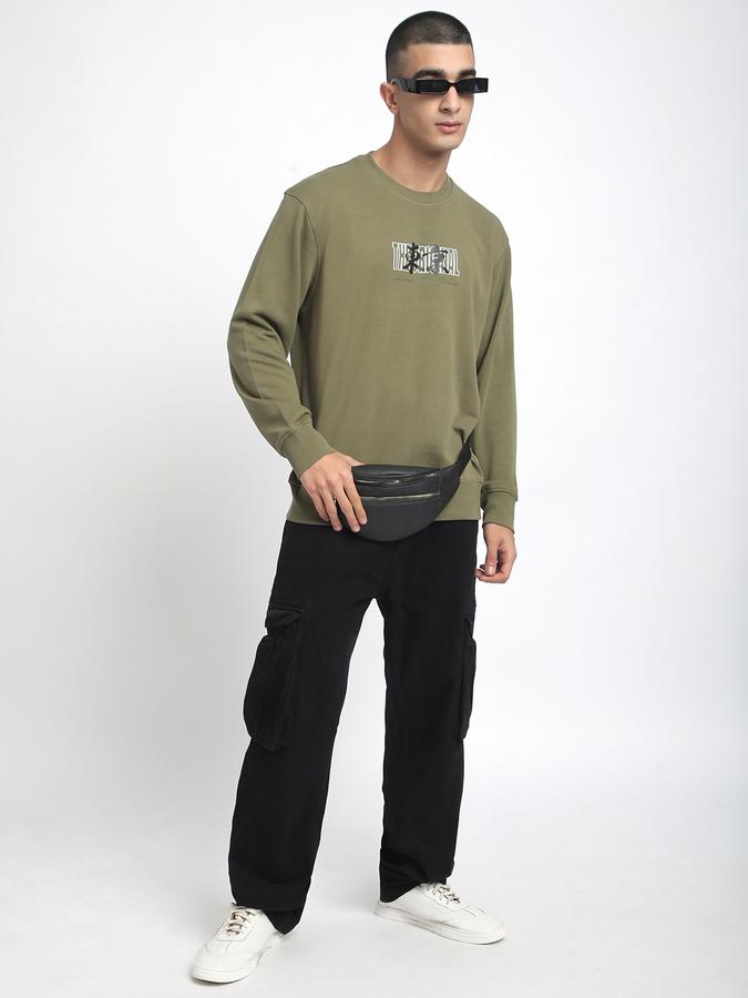 Men Cotton Blend Regular Fit Crew Neck Graphic Sweatshirt