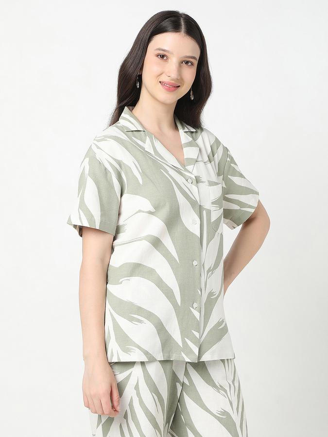 Women Viscose Regular Fit Shirt Collar Printed Top