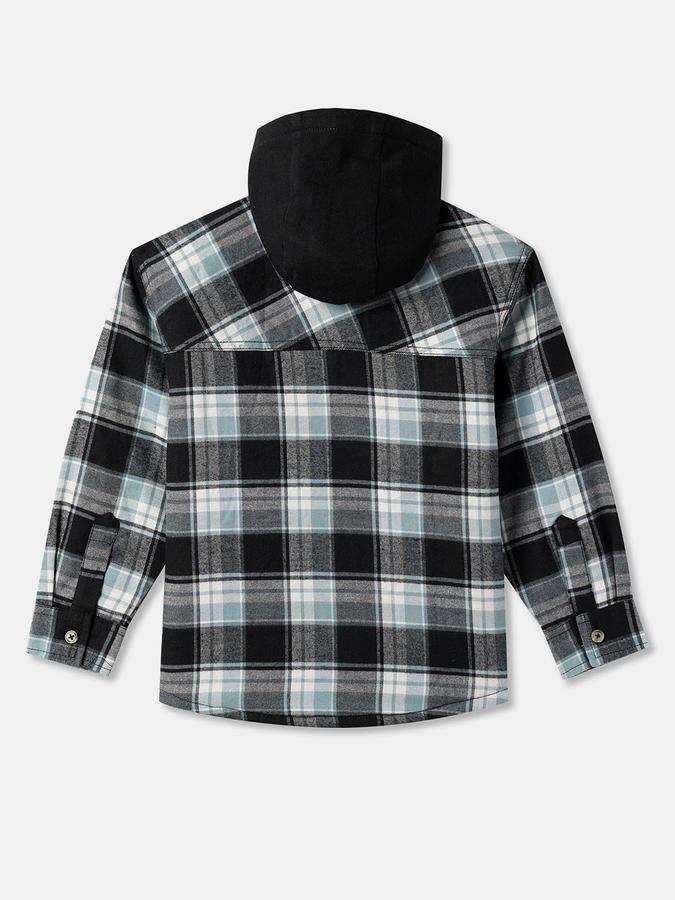 Boys Flannel Relaxed Fit Full Sleeve Hooded Plaid Shirt