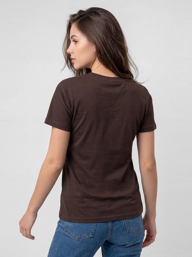 R&B Coffee Brown Graphic Print Women Round Neck Regular Fit Short Sleeves T-Shirt 