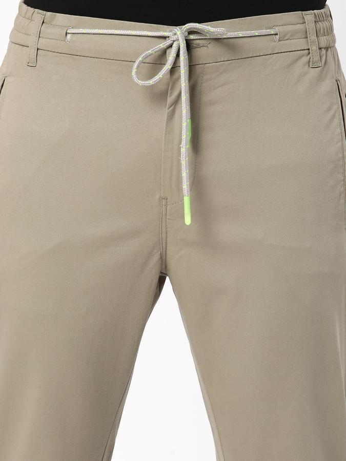 Men Cotton Slim Fit Drawstring Cuffed Solid Trousers