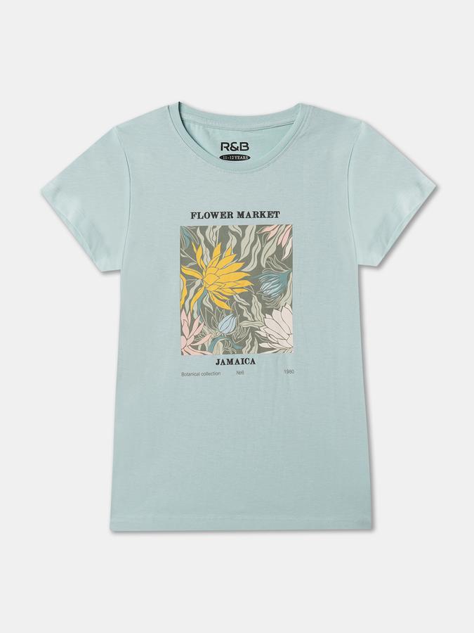 Girls Floral Print Regular Fit Round-Neck T-Shirt image number 0