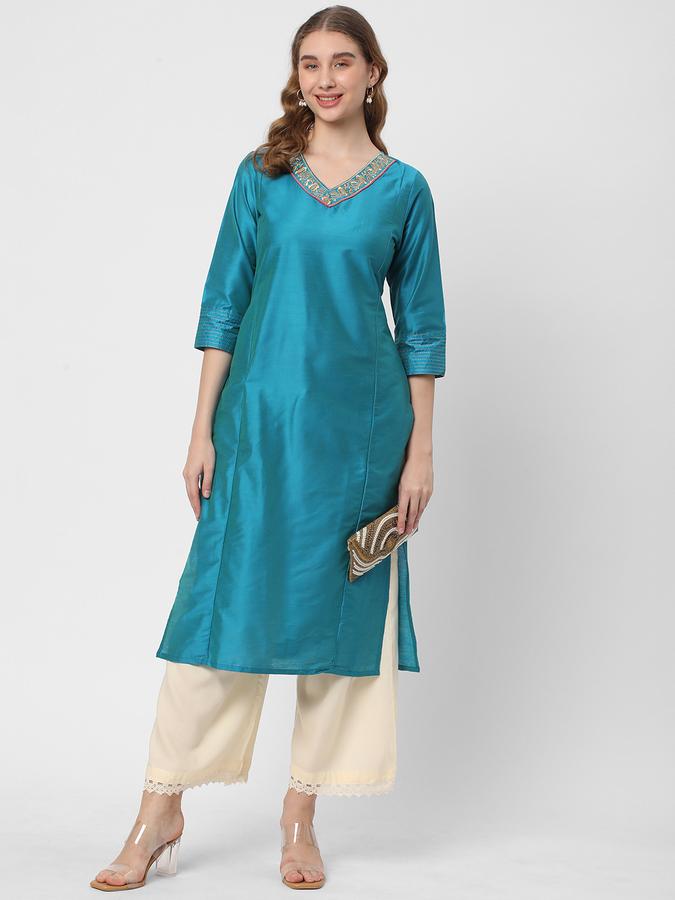 Women V-Neck Straight Kurta image number 1