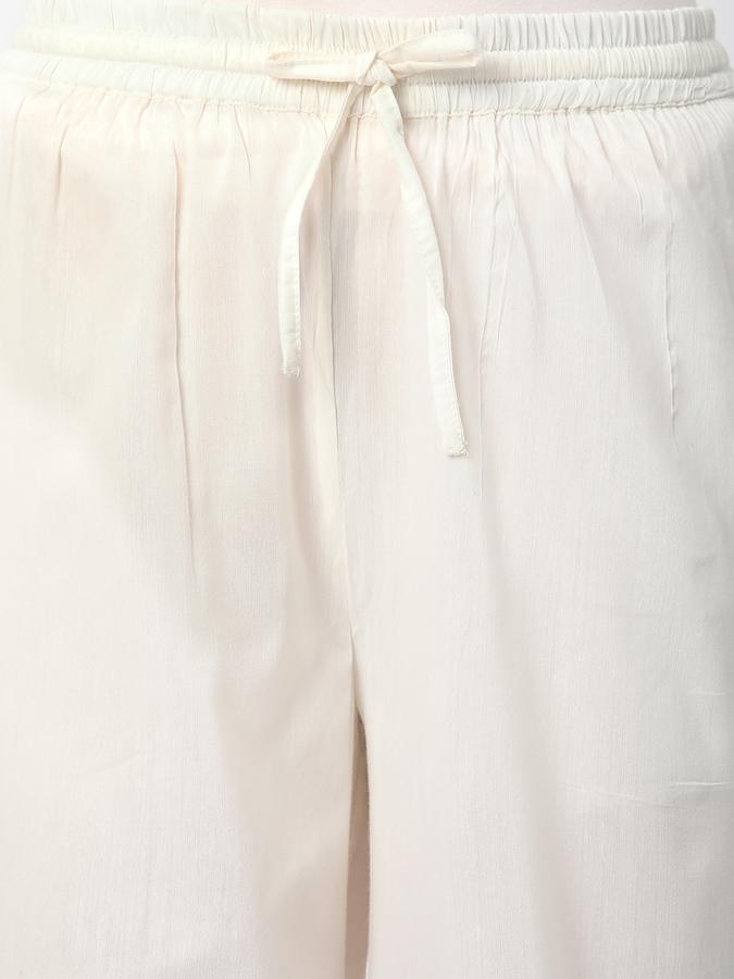 Women Cotton Blend Culottes Drawstring Embroidered Trousers