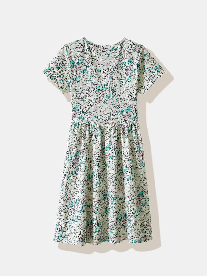 Girls Cotton Regular Fit Round Neck Ruffled Dress