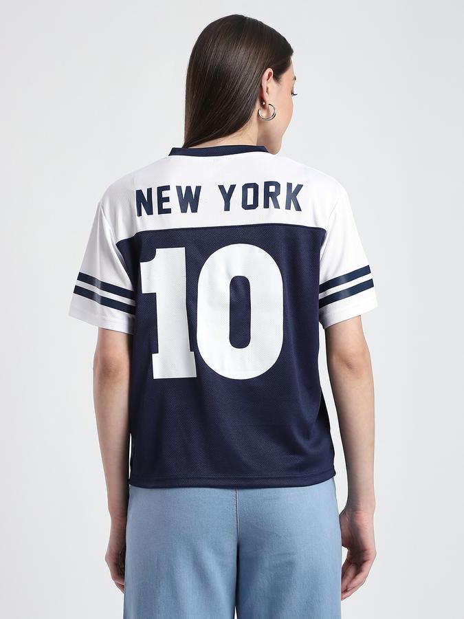 Women Polyester Regular Fit V-Neck Graphic T-shirt