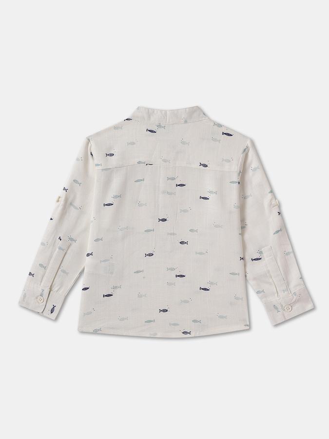 Boys Regular Fit Full Sleeve Mandarin Collar Printed Shirt