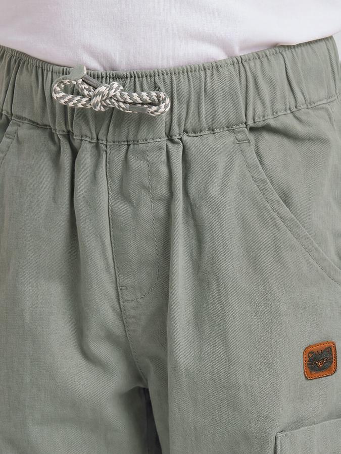 R&B Olive Solid Boys Mid-Rise Regular Fit Trouser