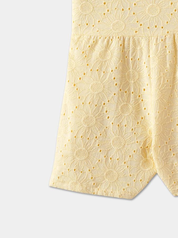 Girls Cotton Regular Fit Flutter Sleeves Embroidered Hem Dungaree