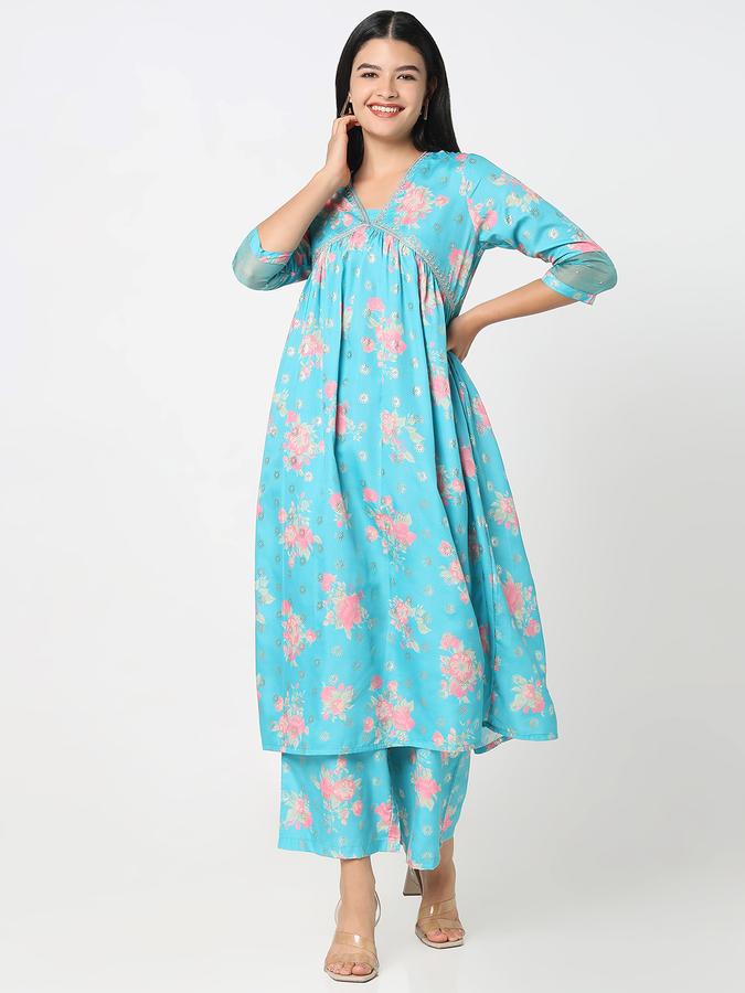 R&B Women's Turquoise Printed Kurta