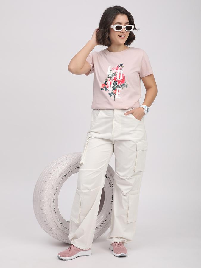R&B Women Ivory Solid Cargo Trousers