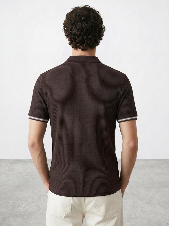 R&B Men Coffee Ribbed Short Sleeves Polo Tshirt