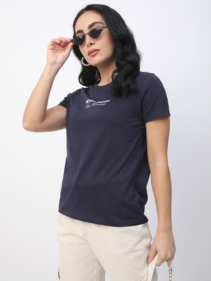 Women Cotton Slim Fit Crew Neck Graphic T-shirt