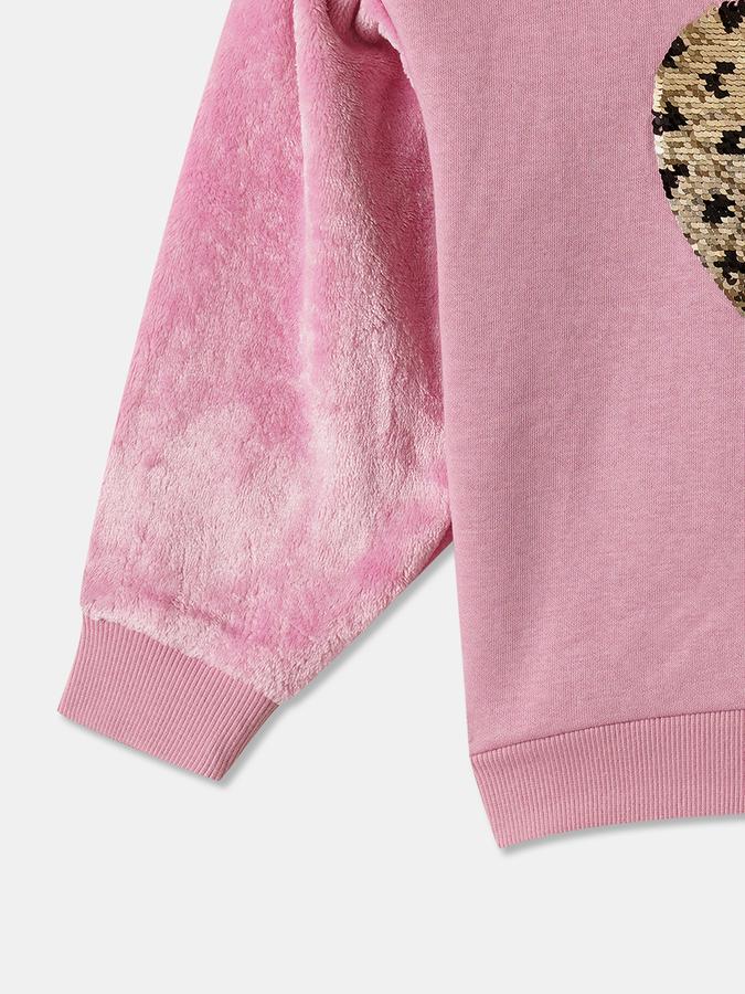 Girls Cotton Blend Regular Fit Hooded Graphic Hoodie