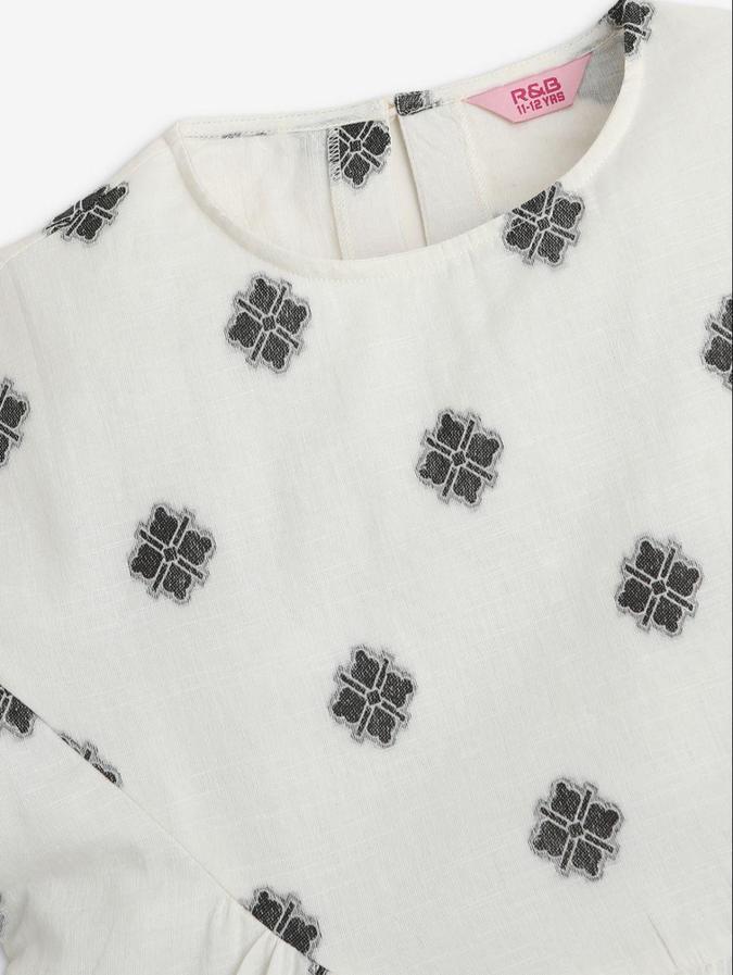R&B Girls Off White Short Sleeves Printed Top