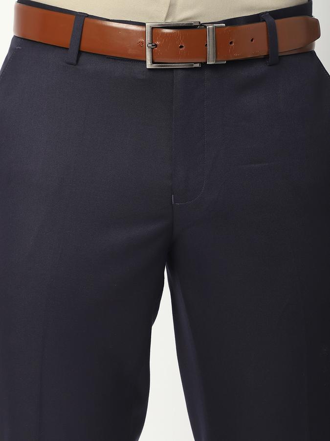 Men Polyester Slim Fit Flat Front Solid Trousers