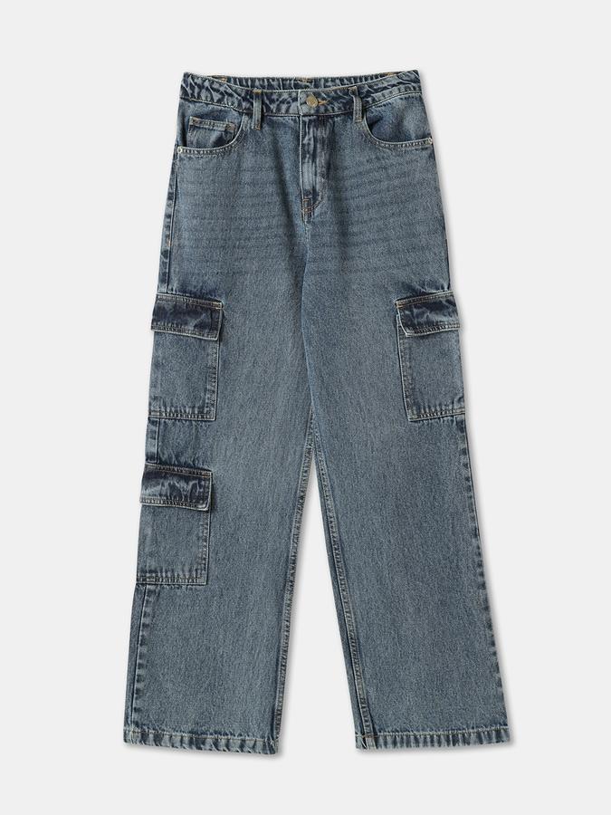 Girls Wide Fit Mid-Rise Cargo Style Jeans