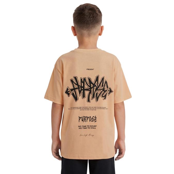 R&B Boy Peach Cotton Printed Round Neck T-Shirt
