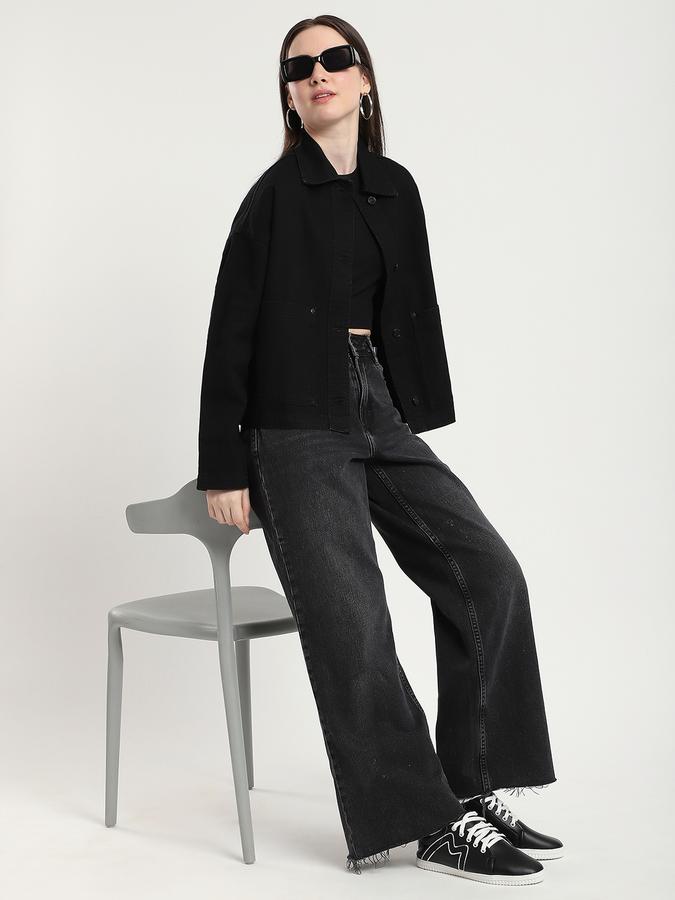 R&B Women Black Solid Denim Jacket