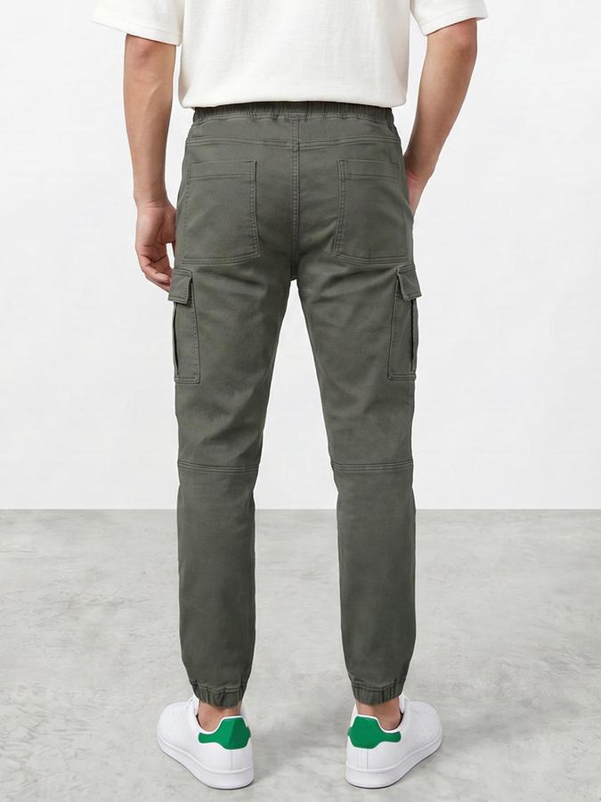 R&B Mens Green Slim Fit Mid Rise Denim Cargo Jeans