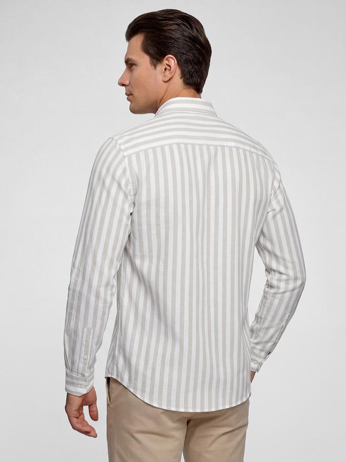 R&B Brown Striped Men Spread Collar Long Sleeves Shirt