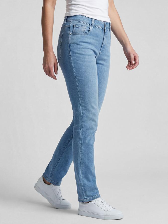 R&B Blue Solid Women Mid-Rise Straight Fit Jeans