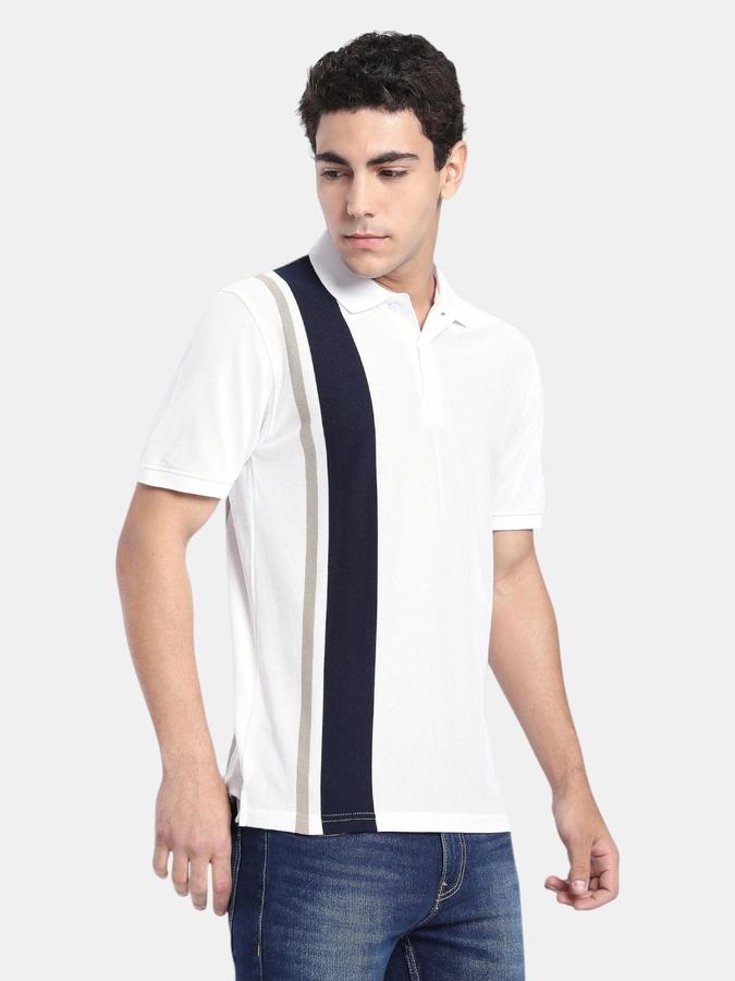 R&B White Striped Men Short Sleeve Polo T-shirt