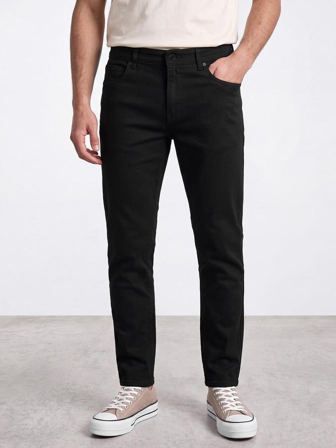 R&B Men Black Carrot Fit Mid-Rise Denim Jeans
