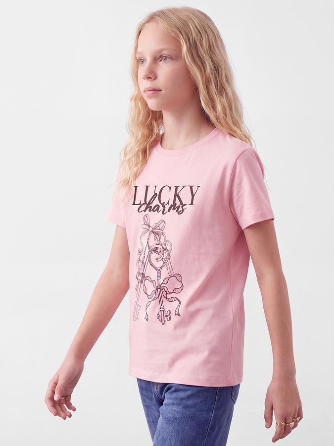 R&B Girls Pink Graphic Printed  Short Sleeves Pure Cotton T-shirt