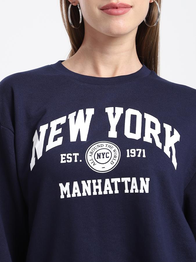 Women Cotton Relaxed Fit Round Neck Graphic Sweatshirt