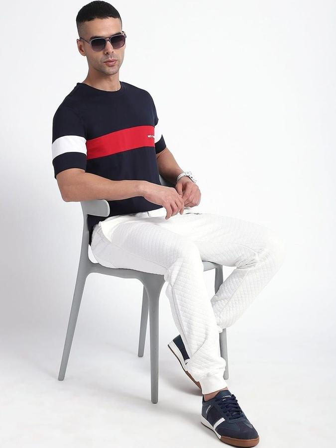 Men Cotton Regular Fit Crew Neck Color Block T-shirt