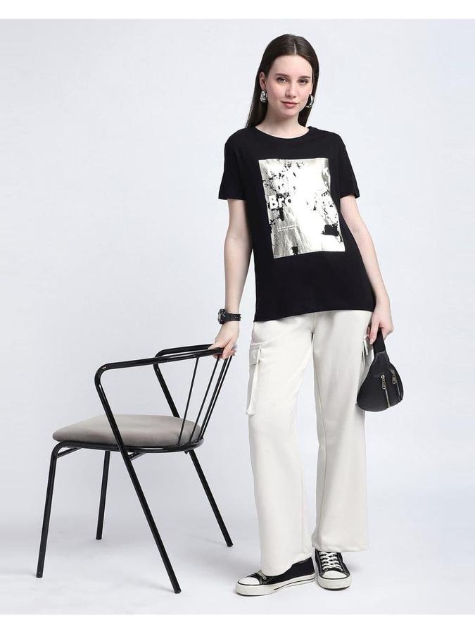 Women Cotton Regular Fit Crew Neck Graphic T-shirt