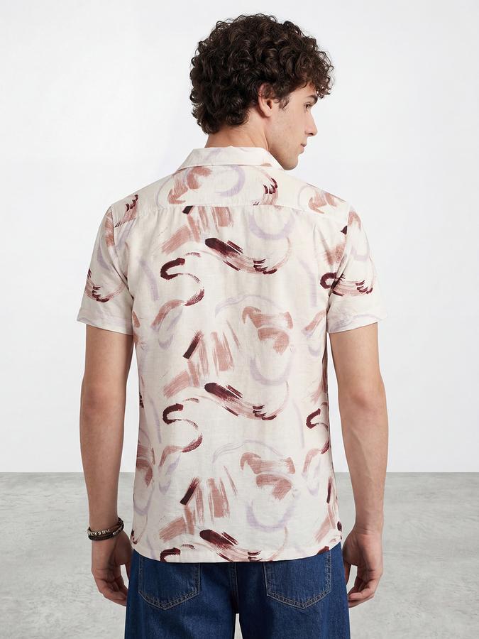 R&B Men Off-White Resort Collar Abstract Brush Print Shirt