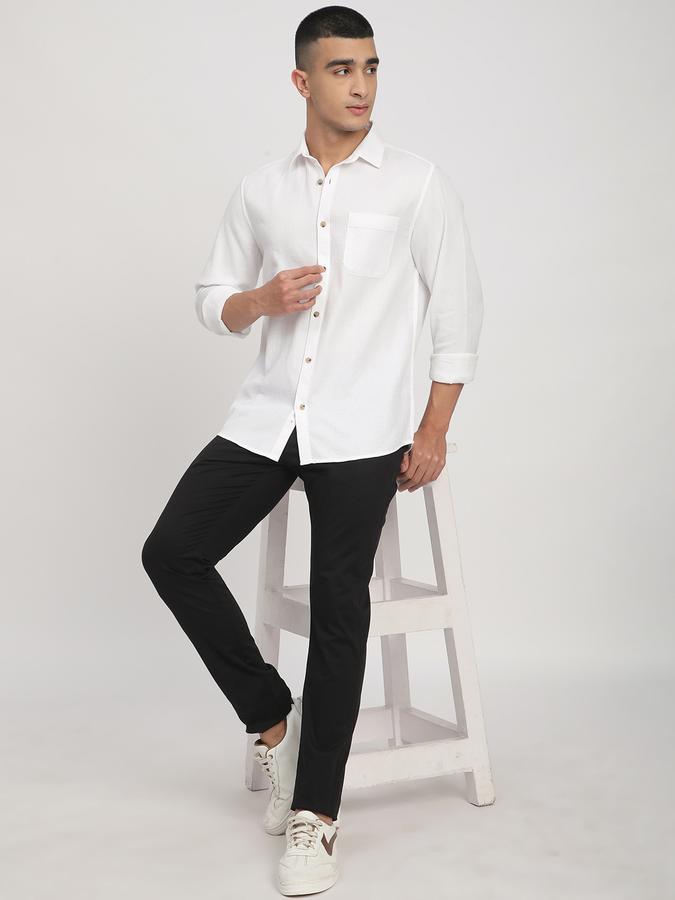 Men Cotton Regular Fit Point Collar Solid Shirt