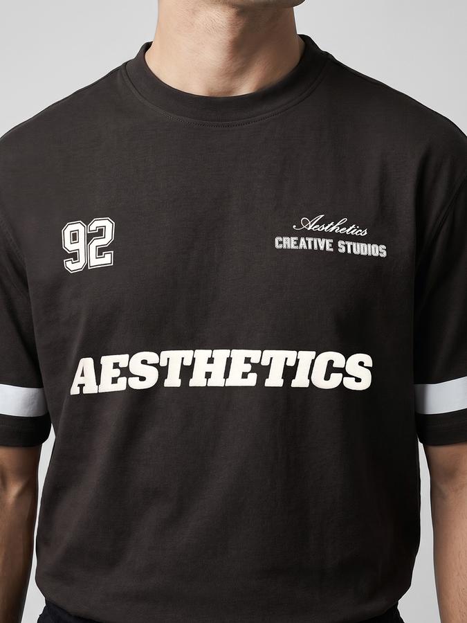 R&B Black Typography Men Round Neck Relaxed Fit Short Sleeves T-Shirt 