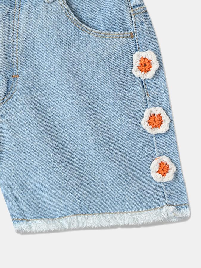 Girls Cotton Floral Mid-Waist Frayed Hem Shorts
