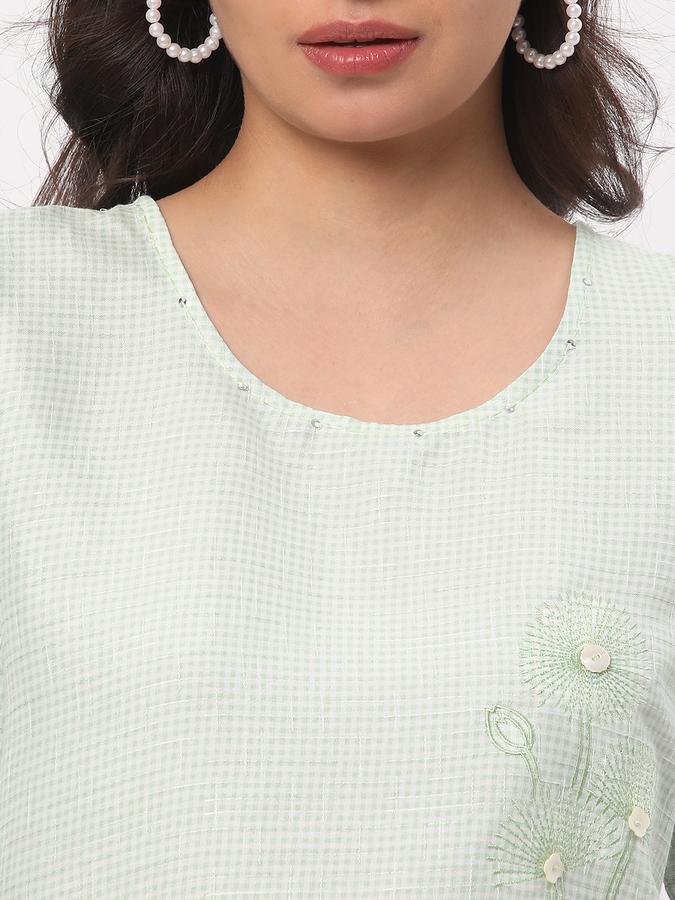 Women Polyester Blend Boxy Round Neck Embroidered Ethnic Top