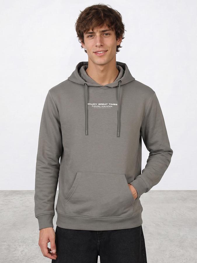 R&B Men Light Green Typography Print Hooded Long Sleeves Sweatshirt