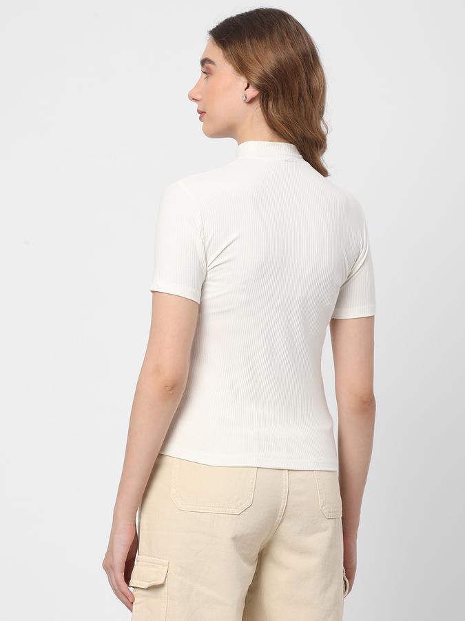 Women Ribbed Regular Fit High-Neck Top image number 2