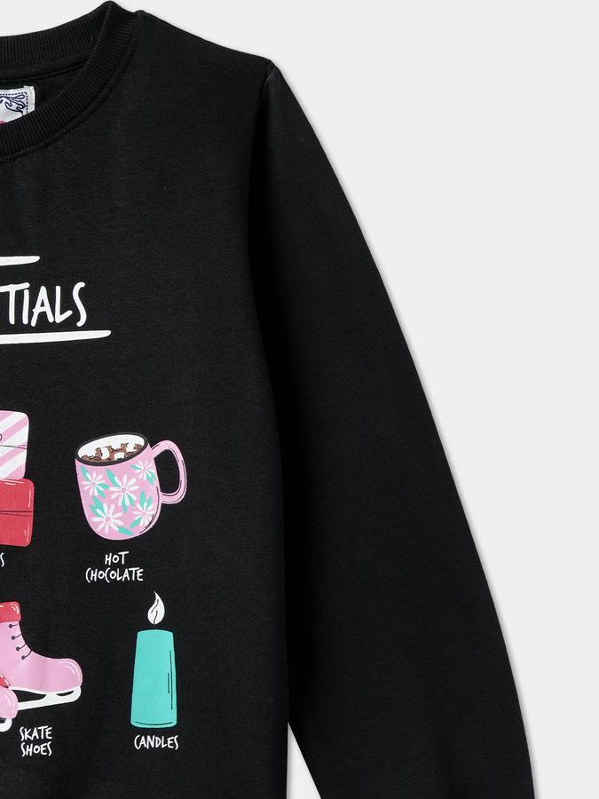 Girls Graphic Print Regular Fit Long Sleeve Crew Neck SweaT-Shirt