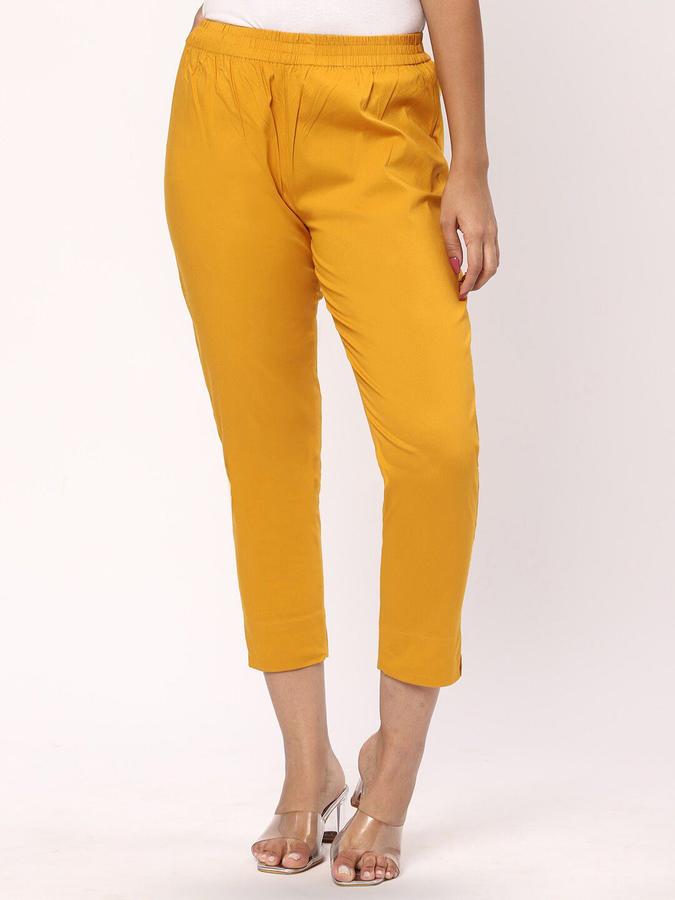 R&B Women Mustard Solid Regular Fit Pants