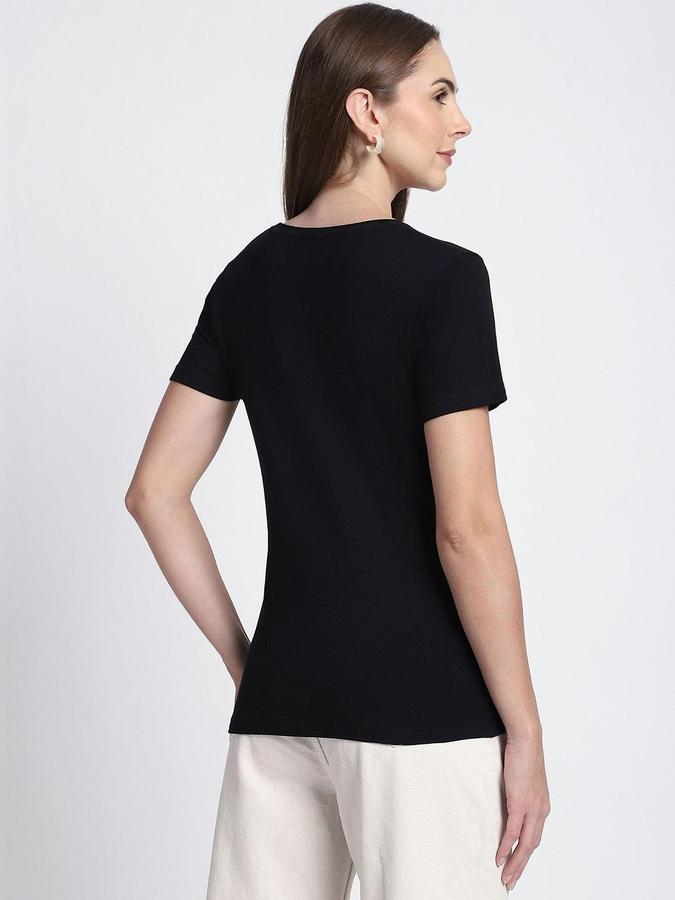 R&B Womens Black Solid Round Neck Short Sleeves T-shirt