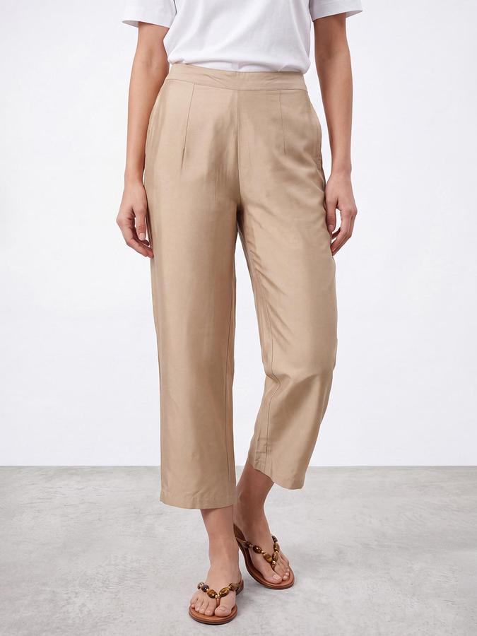 R&B Women Gold Mid Rise Straight Fit Ethnic Trousers