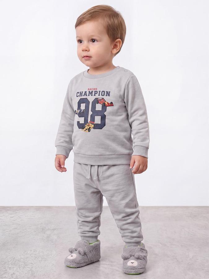 R&B Boys Grey Pure Cotton Racing Car Print Sweatshirt and Pant Night Suit