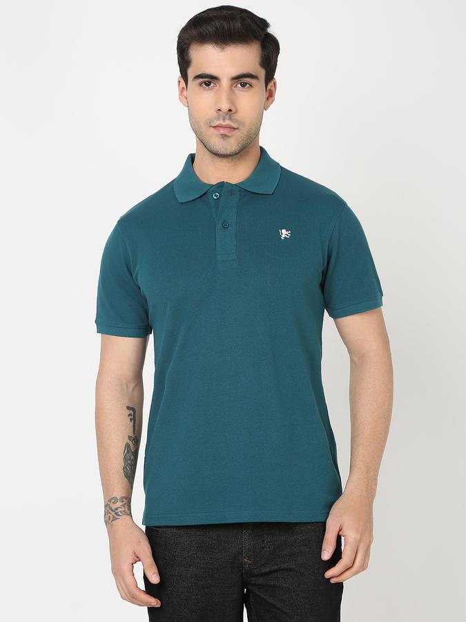 Men Cotton Blend Regular Fit Polo Neck Heathered T-shirt