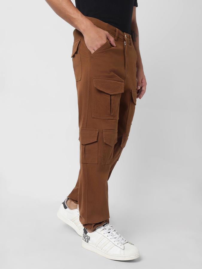 Men Cotton Regular Fit Drawstring Hem Cargo Trousers