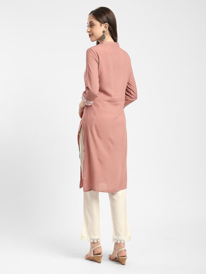 Women Viscose Regular Fit Mandarin Collar Embroidered Kurta