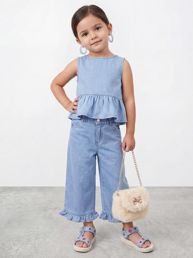 R&B Girls Blue Regular Fit Solid Mid-Rise Cotton Jeans