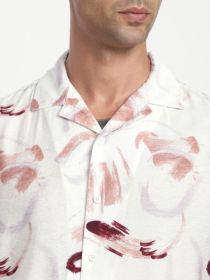 Men Viscose Relaxed Fit Cuban Collar Abstract Shirt