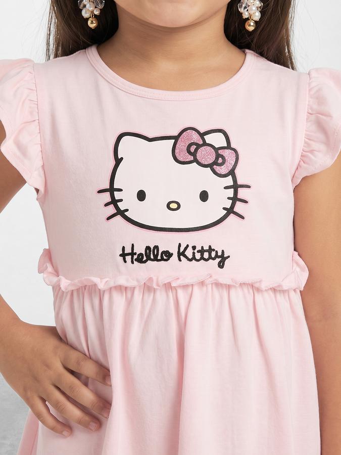 R&B Girl Pink Hello Kitty Flutter Sleeves Fit and Flare Dress